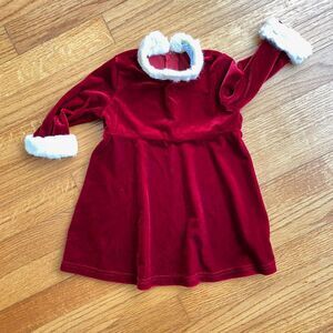 Cottontail Originals Baby Girl 12m Red Velvet Santa Dress White Fuzzy Trim Xmas